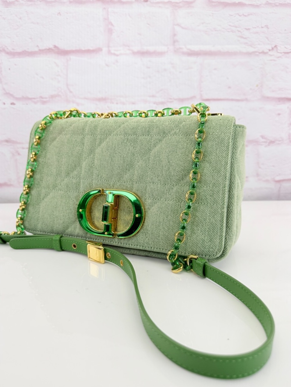 Dior Denim Macrocannage Medium Caro Bag Green